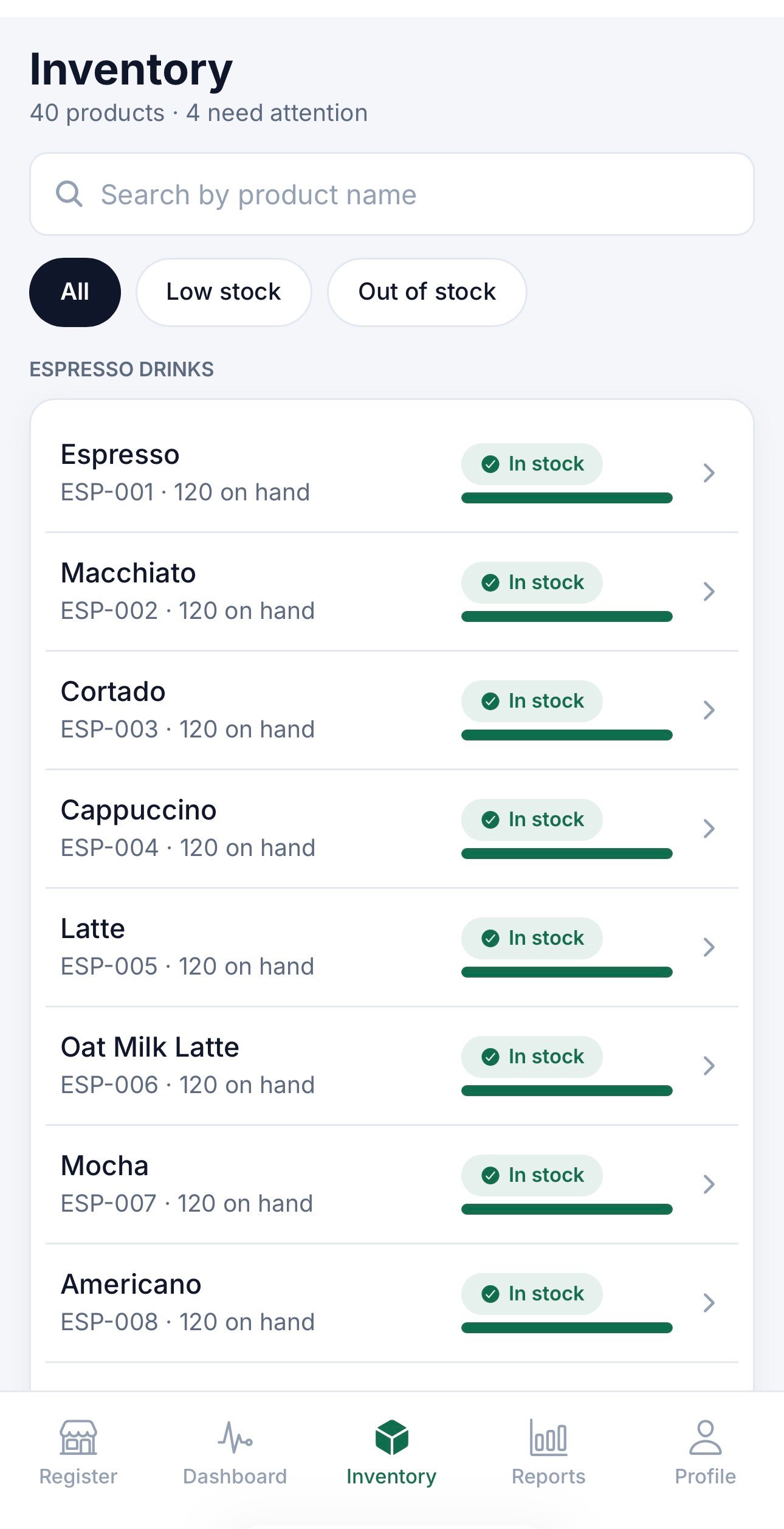 Cafe POS app screen 4